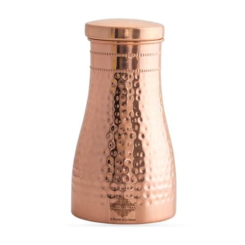 Indian Art Villa Pure Copper Bottle with Inbuilt Glass 950ml