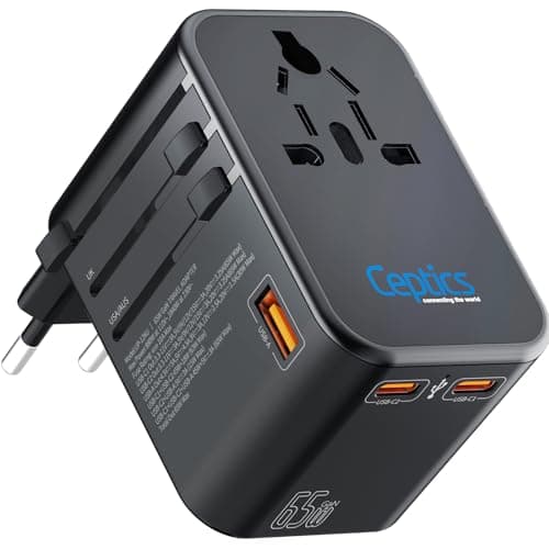 Ceptics 65W GaN Universal Travel Adapter (2 USB-C + 1 USB-A)