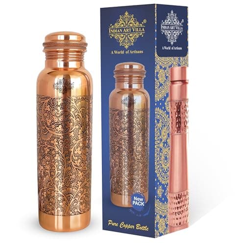 Indian Art Villa Copper Bottle Dark Embossed 900ml